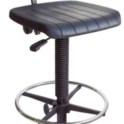PROREGAL Hoher Arbeitsstuhl Minneapolis | PU-Sitz Schwarz | Bodengleiter | Fußring