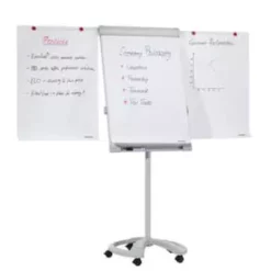 Franken Flipchart, H 1820-2000mm, Tafel HxB 950x670mm, Magnethaftend, 2 Papierhalter, Ablageschale, Gestell Hellgrau, 5 Rollen