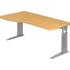 Lullmann Freiformtisch Canberra - 650-850 X 1800 X 1000/800 Mm - C-Fuß Design - Weißaluminium/buche