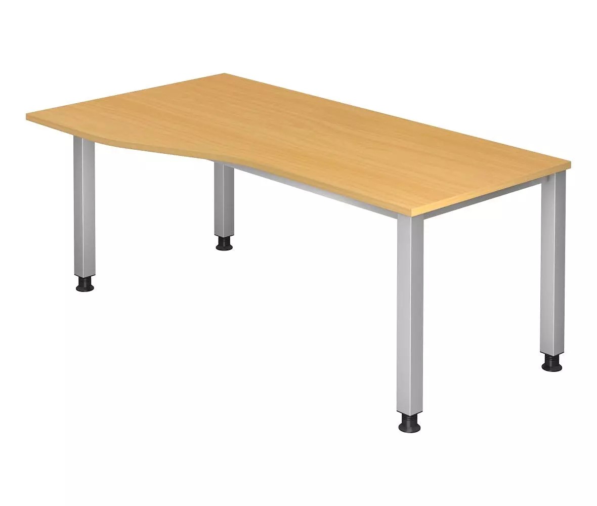 Lullmann Freiformtisch Quebec - 680-760 X 1800 X 1000/800 Mm - 4-Fuß-Gestell - Weißaluminium/buche 3 Lullmann Freiformtisch Quebec - 680-760 X 1800 X 1000/800 Mm - 4-Fuß-Gestell - Weißaluminium/buche