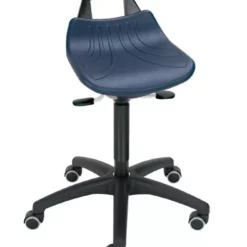 PROREGAL Stehhilfe/Hocker Seattle | PU-Sitz Blau Mit Hochgezogener Rückenstütze Und Tragegriff | Doppelrollen