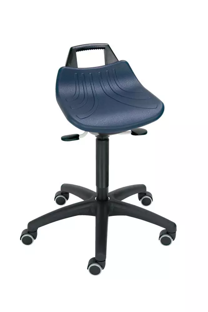 PROREGAL Stehhilfe/Hocker Seattle | PU-Sitz Blau Mit Hochgezogener Rückenstütze Und Tragegriff | Doppelrollen 3 PROREGAL Stehhilfe/Hocker Seattle | PU-Sitz Blau Mit Hochgezogener Rückenstütze Und Tragegriff | Doppelrollen