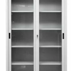 PROREGAL Schiebetürenschrank Mammut| 5 Ordnerhöhen | Glastüren | HxBxT 195x120x45 Cm | Grau