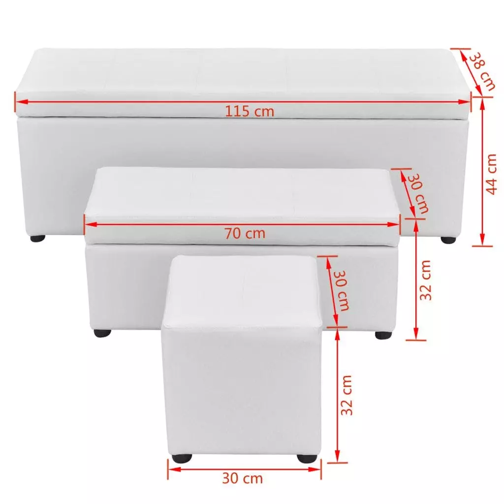 VidaXL 3-tlg. Aufbewahrungsbank Set Mit Fußstütze Kunstleder Weiß 8 VidaXL 3-tlg. Aufbewahrungsbank Set Mit Fußstütze Kunstleder Weiß – Bild 6