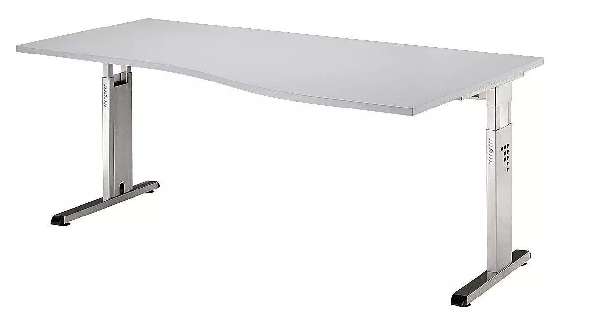 Lullmann Freiformtisch Osaka - 650-850 X 1800 X 1000/800 Mm - C-Fuß Design - Weißaluminium/lichtgrau 3 Lullmann Freiformtisch Osaka - 650-850 X 1800 X 1000/800 Mm - C-Fuß Design - Weißaluminium/lichtgrau