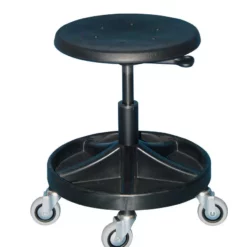 PROREGAL Universal-Hocker Tucson | PU-Sitz In Schwarz | Hebelauslösung | Industrie-Lenkrollen | Fußkreuz Mit Ablage-System