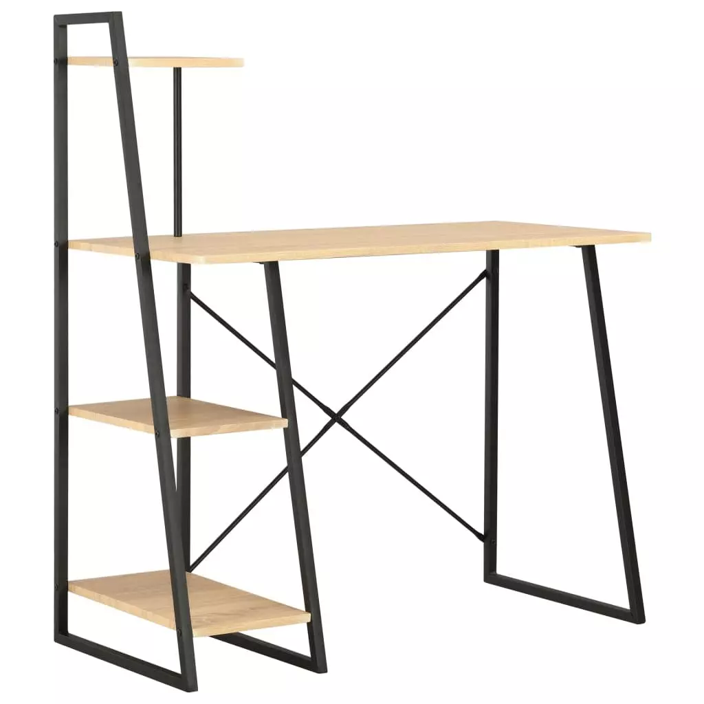 VidaXL Schreibtisch Mit Regaleinheit Schwarz Und Eiche 102×50×117 Cm 3 VidaXL Schreibtisch Mit Regaleinheit Schwarz Und Eiche 102×50×117 Cm