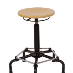 PROREGAL Industrie-Hocker Omaha | Holz-Buche | Ringauslösung | Fußkreuz Aus Stahl Mit Fußstütze | Bodengleiter