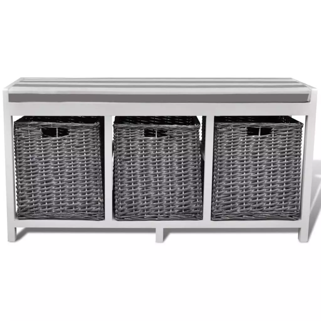 VIDAXL Sitzbank Kommode Truhenbank Kissen + 3 Körben Weiß 3 VIDAXL Sitzbank Kommode Truhenbank Kissen + 3 Körben Weiß