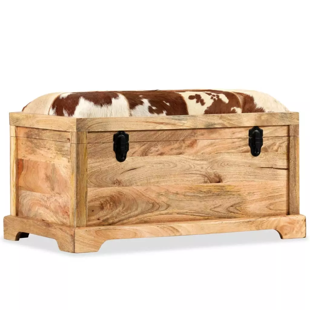 VidaXL Aufbewahrungsbank Echtleder U. Mangoholz Massiv 80 X 44 X 44 Cm 4 VidaXL Aufbewahrungsbank Echtleder U. Mangoholz Massiv 80 X 44 X 44 Cm – Bild 2