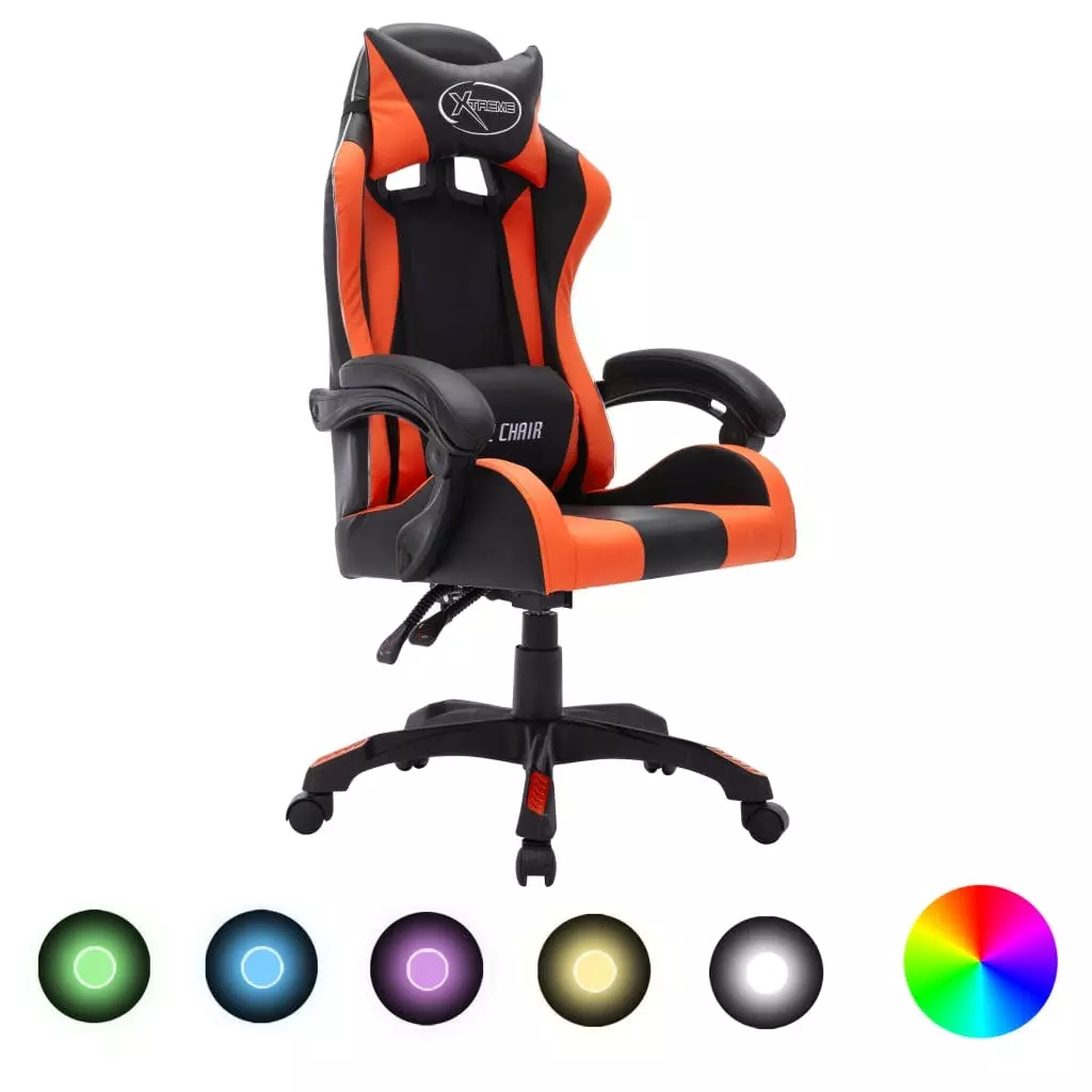 VidaXL Gaming-Stuhl Mit RGB LED-Leuchten Gold Und Schwarz Kunstleder 4 VidaXL Gaming-Stuhl Mit RGB LED-Leuchten Gold Und Schwarz Kunstleder – Bild 2