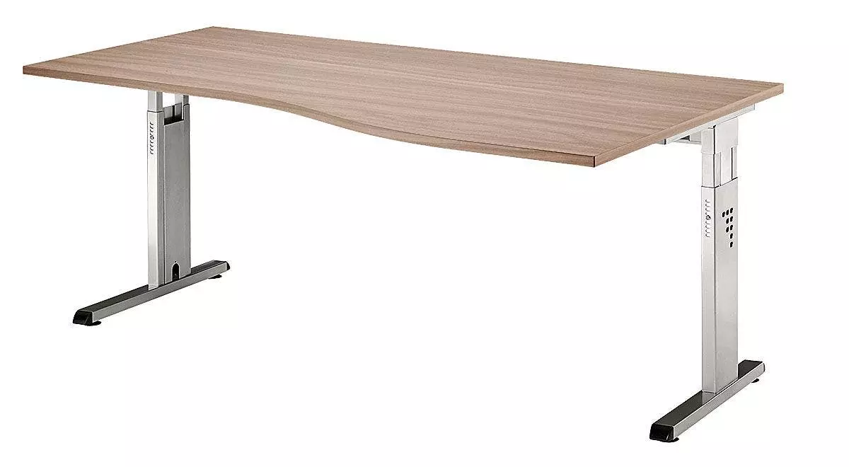 Lullmann Freiformtisch Osaka - 650-850 X 1800 X 1000/800 Mm - C-Fuß Design - Weißaluminium/nussbaum 3 Lullmann Freiformtisch Osaka - 650-850 X 1800 X 1000/800 Mm - C-Fuß Design - Weißaluminium/nussbaum