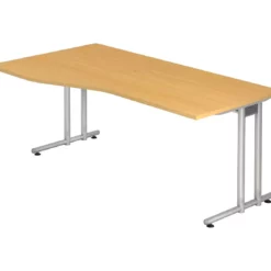 Lullmann Freiformtisch New York - 720 X 1800 X 1000/800 Mm - C-Fuß Design - Weißaluminium/buche 110552