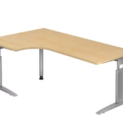 Lullmann Freiformtisch Canberra - 650-850 X 2000 X 1200/800 Mm - C-Fuß Design - Weißaluminium/ahorn