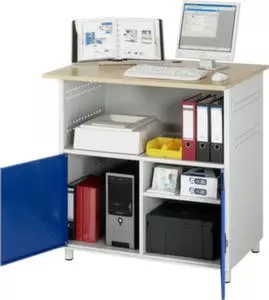 Null PC-Schrank, HxBxT 1100x720x660mm, Auszugboden, Schublade, 4 Lenkrollen, Korpus RAL7035, Front RAL7035, Platte Buche 4 Null PC-Schrank, HxBxT 1100x720x660mm, Auszugboden, Schublade, 4 Lenkrollen, Korpus RAL7035, Front RAL7035, Platte Buche – Bild 2