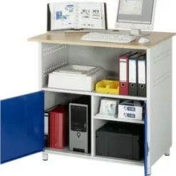 Null PC-Schrank, HxBxT 1100x1100x800mm, Fach, Schrank, Korpus RAL7035, Front RAL5010, Platte Buche