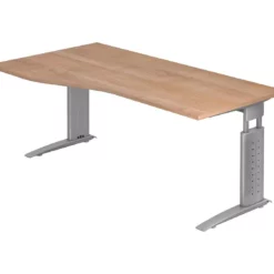 Lullmann Freiformtisch Canberra - 650-850 X 1800 X 1000/800 Mm - C-Fuß Design - Weißaluminium/nussbaum