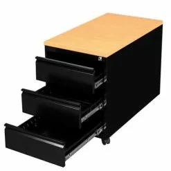 Lullmann Büro Rollcontainer Bürocontainer Mit 3 Schubladen 62x46x79cm Schwarz/Buche-Dekor