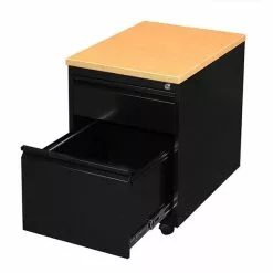 Lullmann Rollcontainer Bürocontainer Mit Hängeregistratur Maße: 62x46x59cm RAL 9005 Schwarz/Buche-Dekor 505501
