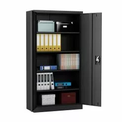 MIDORI® Aktenschrank Büroschrank Metallschrank Flügeltürenschrank Lagerschrank 4 Böden Schwarz